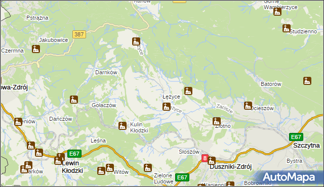 mapa Łężyce gmina Szczytna, Łężyce gmina Szczytna na mapie Targeo