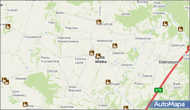 mapa Lgota Wielka powiat radomszczański, Lgota Wielka powiat radomszczański na mapie Targeo