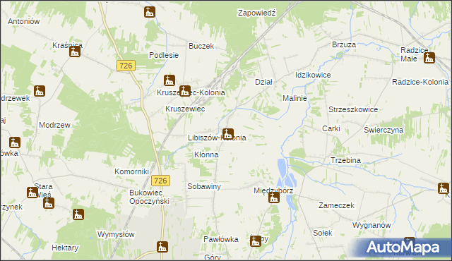 mapa Libiszów gmina Opoczno, Libiszów gmina Opoczno na mapie Targeo