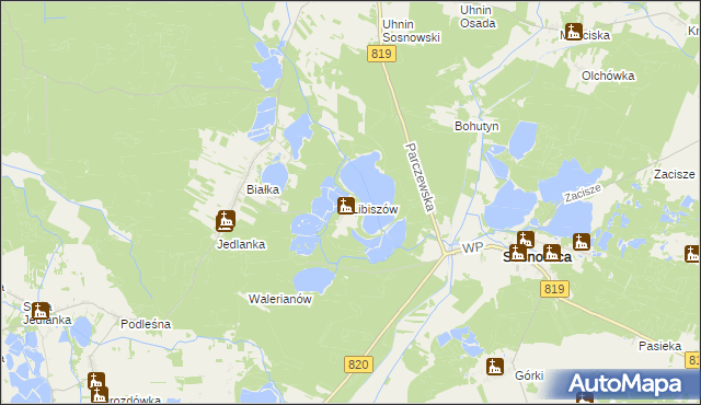 mapa Libiszów gmina Sosnowica, Libiszów gmina Sosnowica na mapie Targeo