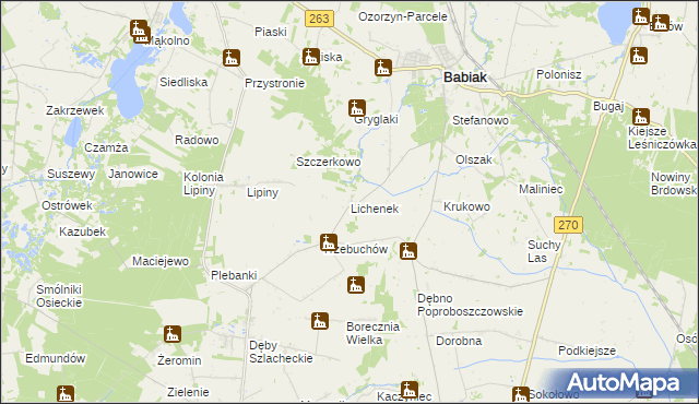 mapa Lichenek, Lichenek na mapie Targeo