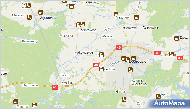 mapa Ligota Dobrodzieńska, Ligota Dobrodzieńska na mapie Targeo