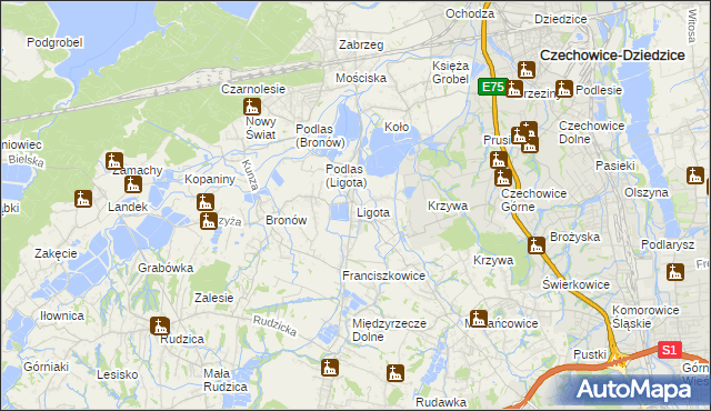 mapa Ligota gmina Czechowice-Dziedzice, Ligota gmina Czechowice-Dziedzice na mapie Targeo