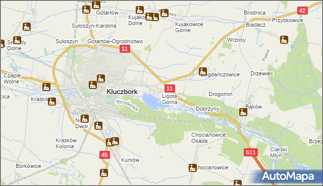 mapa Ligota Górna gmina Kluczbork, Ligota Górna gmina Kluczbork na mapie Targeo