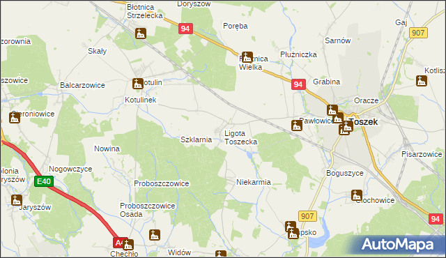 mapa Ligota Toszecka, Ligota Toszecka na mapie Targeo