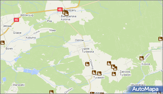 mapa Ligota Turawska, Ligota Turawska na mapie Targeo