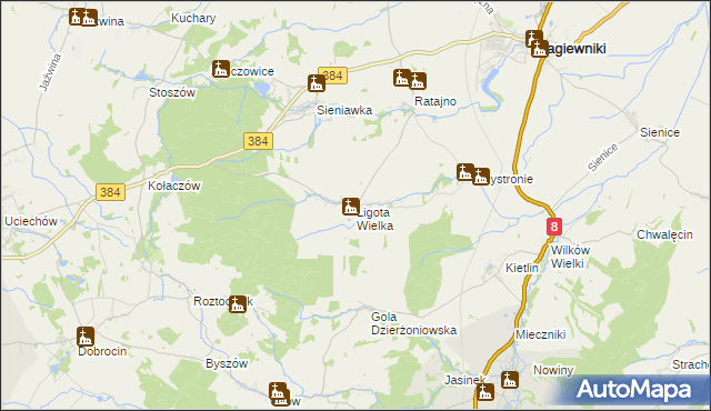 mapa Ligota Wielka gmina Łagiewniki, Ligota Wielka gmina Łagiewniki na mapie Targeo