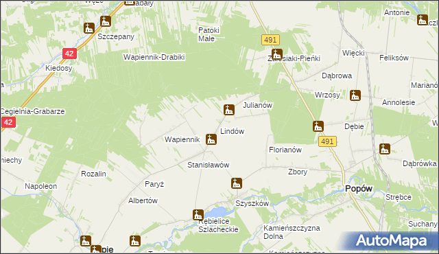 mapa Lindów gmina Lipie, Lindów gmina Lipie na mapie Targeo