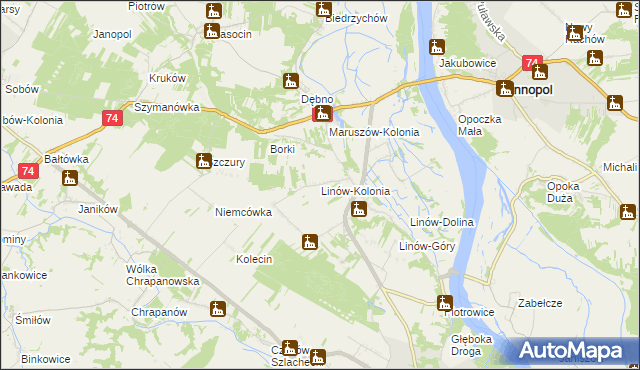 mapa Linów-Kolonia, Linów-Kolonia na mapie Targeo