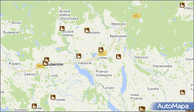 mapa Linowo gmina Dubeninki, Linowo gmina Dubeninki na mapie Targeo