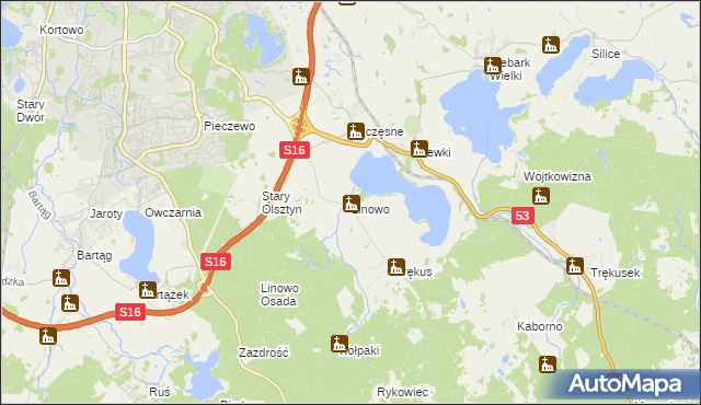 mapa Linowo gmina Purda, Linowo gmina Purda na mapie Targeo
