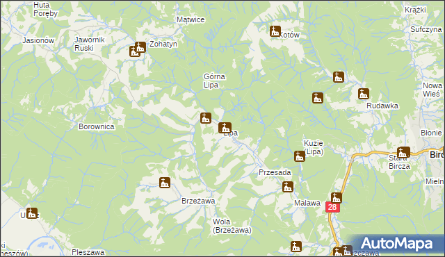 mapa Lipa gmina Bircza, Lipa gmina Bircza na mapie Targeo