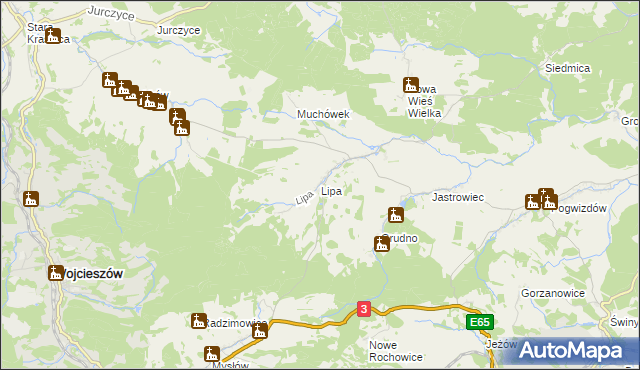 mapa Lipa gmina Bolków, Lipa gmina Bolków na mapie Targeo