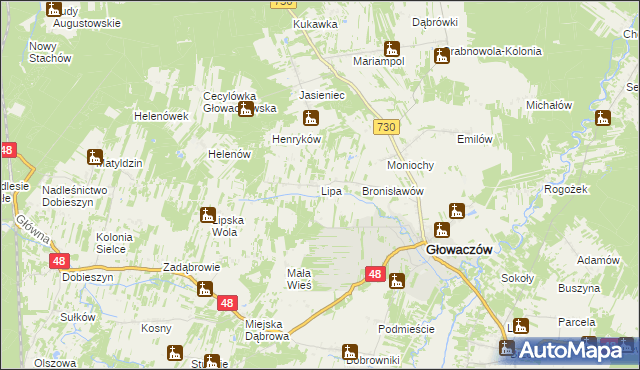 mapa Lipa gmina Głowaczów, Lipa gmina Głowaczów na mapie Targeo