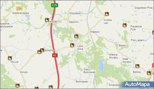 mapa Lipia Góra gmina Morzeszczyn, Lipia Góra gmina Morzeszczyn na mapie Targeo