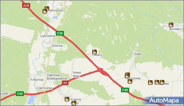 mapa Lipiany gmina Bolesławiec, Lipiany gmina Bolesławiec na mapie Targeo