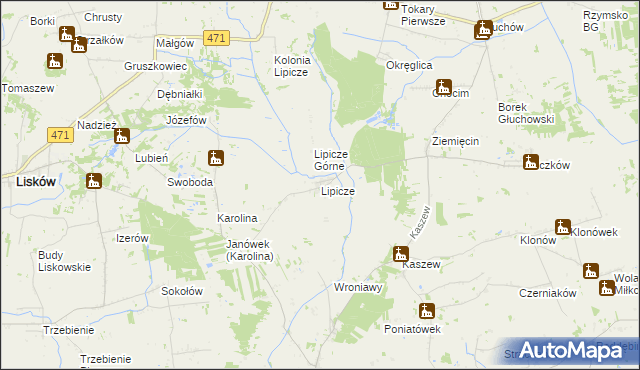 mapa Lipicze gmina Goszczanów, Lipicze gmina Goszczanów na mapie Targeo