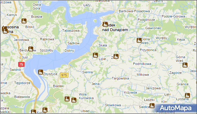 mapa Lipie gmina Gródek nad Dunajcem, Lipie gmina Gródek nad Dunajcem na mapie Targeo