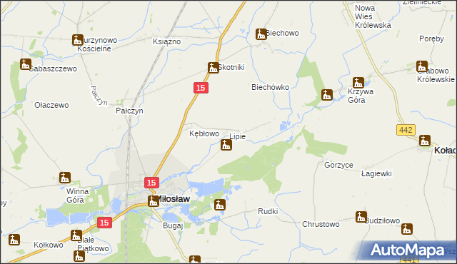 mapa Lipie gmina Miłosław, Lipie gmina Miłosław na mapie Targeo