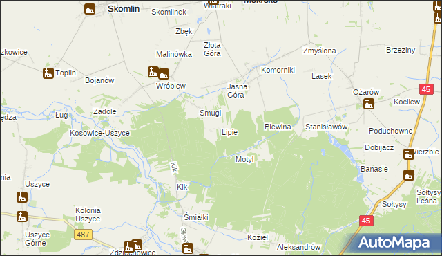 mapa Lipie gmina Mokrsko, Lipie gmina Mokrsko na mapie Targeo
