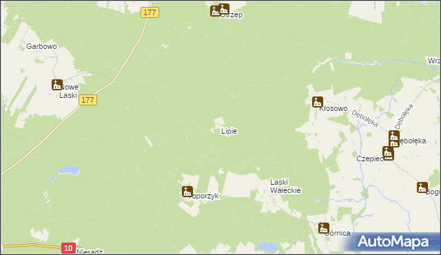 mapa Lipie gmina Wałcz, Lipie gmina Wałcz na mapie Targeo
