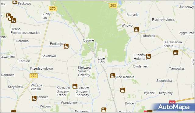 mapa Lipie Góry gmina Babiak, Lipie Góry gmina Babiak na mapie Targeo