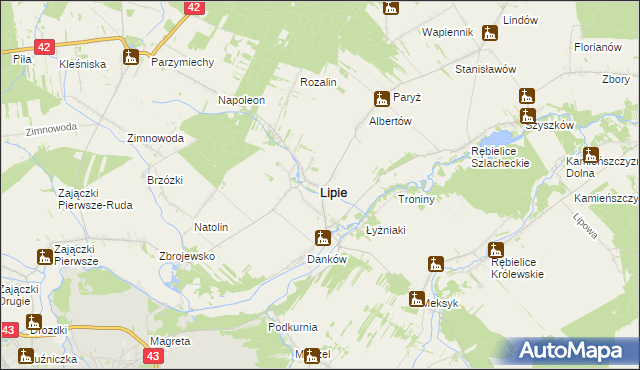 mapa Lipie powiat kłobucki, Lipie powiat kłobucki na mapie Targeo