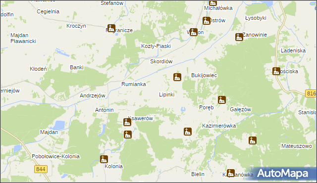 mapa Lipinki gmina Żmudź, Lipinki gmina Żmudź na mapie Targeo