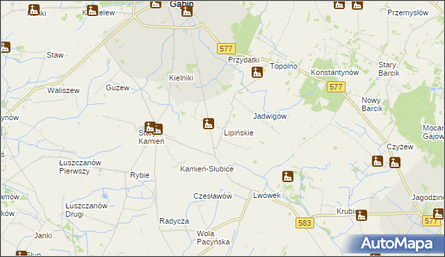 mapa Lipińskie gmina Gąbin, Lipińskie gmina Gąbin na mapie Targeo