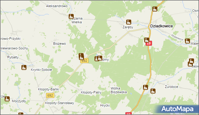 mapa Lipiny gmina Dziadkowice, Lipiny gmina Dziadkowice na mapie Targeo