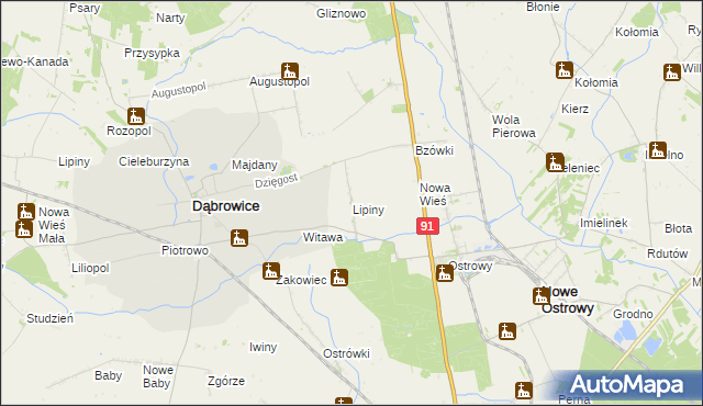 mapa Lipiny gmina Nowe Ostrowy, Lipiny gmina Nowe Ostrowy na mapie Targeo
