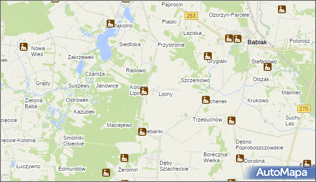 mapa Lipiny gmina Osiek Mały, Lipiny gmina Osiek Mały na mapie Targeo