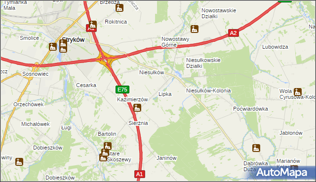 mapa Lipka gmina Stryków, Lipka gmina Stryków na mapie Targeo