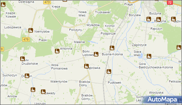 mapa Lipki gmina Poddębice, Lipki gmina Poddębice na mapie Targeo