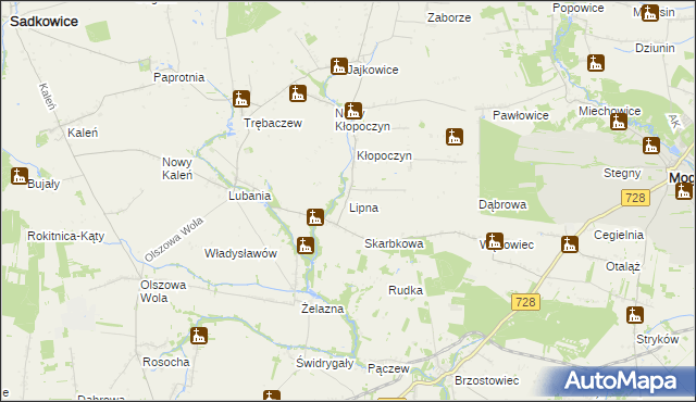 mapa Lipna gmina Sadkowice, Lipna gmina Sadkowice na mapie Targeo