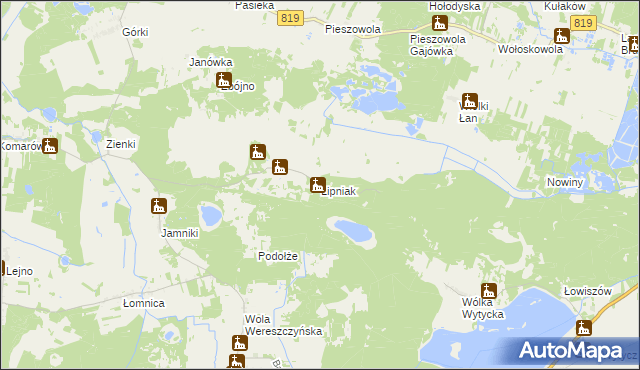 mapa Lipniak gmina Sosnowica, Lipniak gmina Sosnowica na mapie Targeo