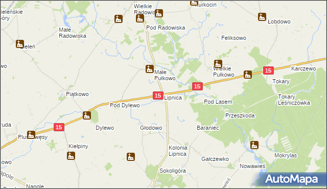 mapa Lipnica gmina Dębowa Łąka, Lipnica gmina Dębowa Łąka na mapie Targeo