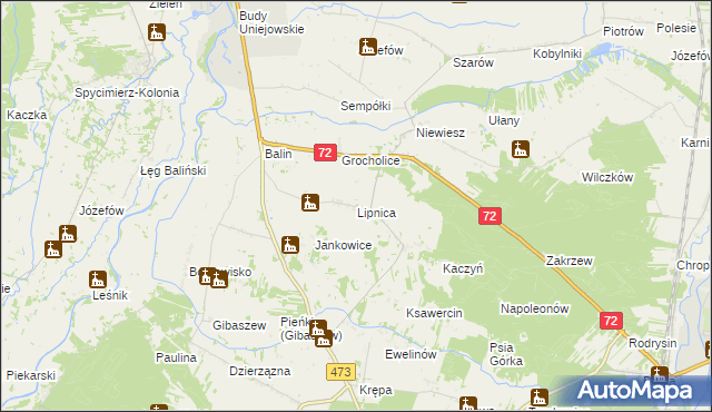 mapa Lipnica gmina Poddębice, Lipnica gmina Poddębice na mapie Targeo