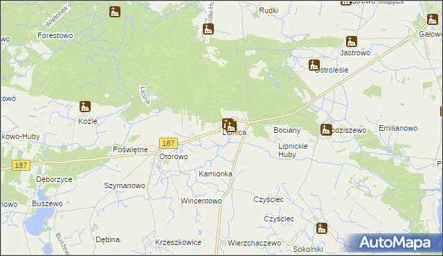 mapa Lipnica gmina Szamotuły, Lipnica gmina Szamotuły na mapie Targeo