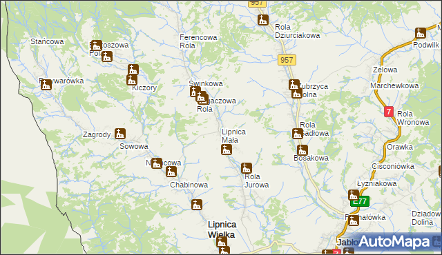 mapa Lipnica Mała, Lipnica Mała na mapie Targeo