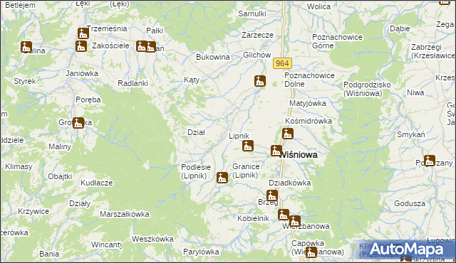 mapa Lipnik gmina Wiśniowa, Lipnik gmina Wiśniowa na mapie Targeo