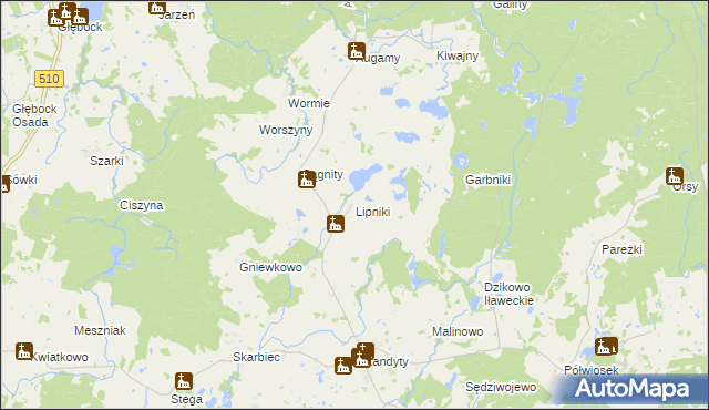 mapa Lipniki gmina Górowo Iławeckie, Lipniki gmina Górowo Iławeckie na mapie Targeo