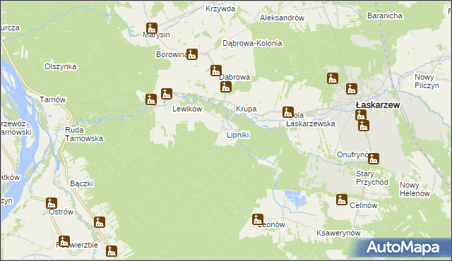 mapa Lipniki gmina Łaskarzew, Lipniki gmina Łaskarzew na mapie Targeo