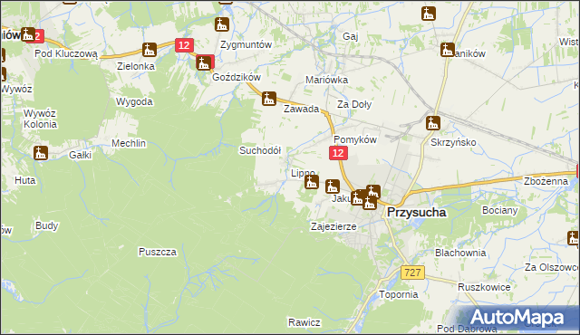 mapa Lipno gmina Przysucha, Lipno gmina Przysucha na mapie Targeo