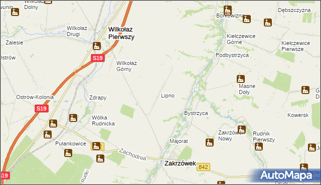 mapa Lipno gmina Zakrzówek, Lipno gmina Zakrzówek na mapie Targeo