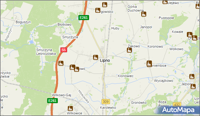 mapa Lipno powiat leszczyński, Lipno powiat leszczyński na mapie Targeo