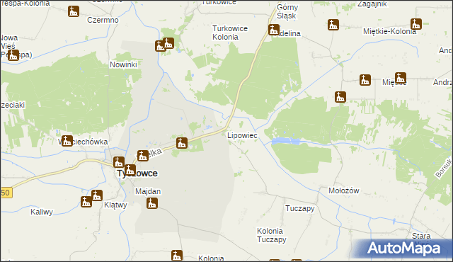 mapa Lipowiec gmina Tyszowce, Lipowiec gmina Tyszowce na mapie Targeo