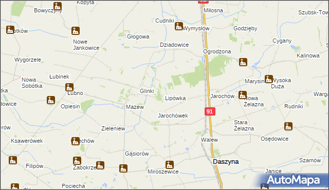 mapa Lipówka gmina Daszyna, Lipówka gmina Daszyna na mapie Targeo