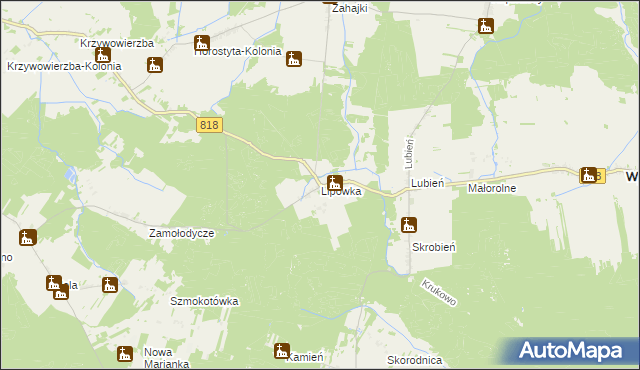 mapa Lipówka gmina Wyryki, Lipówka gmina Wyryki na mapie Targeo