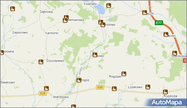 mapa Lipowo gmina Kozłowo, Lipowo gmina Kozłowo na mapie Targeo